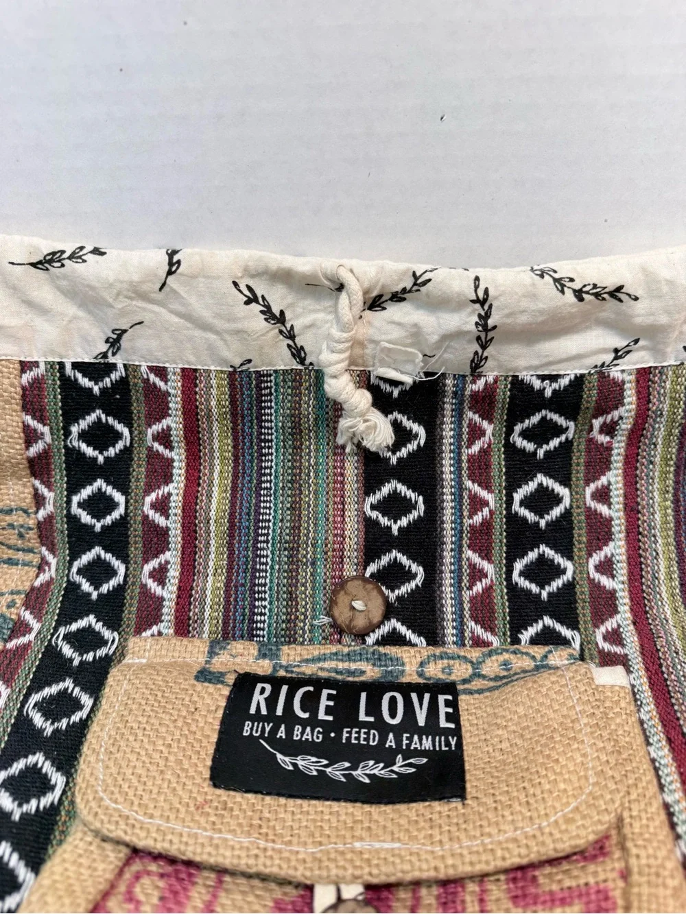 Drawstring Rice Love Hobo Backpack